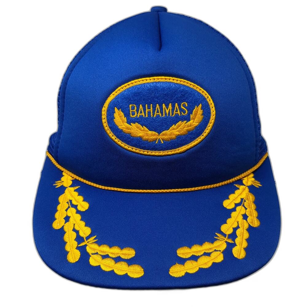 Bahamas Scrambled Eggs Trucker Hat Blue One Size Mesh Snapback Souvenir Captain